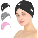 HALLEY Cotton Hair Towel Wrap (3 Packs) Super Absorbent Fast Drying Turbans for Thick, Wet Hair with Button (Black, Grey, Pink) Infinity Warehouse