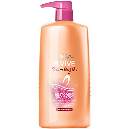 L'Oreal Paris Elvive Dream Lengths Restoring Shampoo With Fine Castor Oil and Vitamins B3 and B5 for Long, Damaged Hair, Visibly Repairs Damage Without Weighdown With System, 28 Fl Ounce L'Oreal Paris