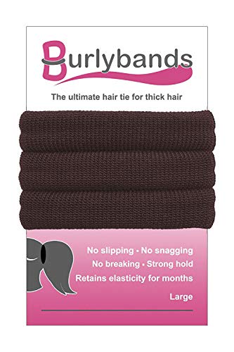 Burlybands Large Hair Ties for Thick Heavy or Curly Hair. No Slip No Damage Seamless Ponytail Holders Scrunchies Sports Thick Hair Ties - Hair Bands - Curly Hair Accessories (Brown 3 Pcs) Burlybands