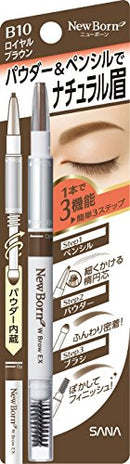 SANA New Born W Brow EX 3-Way Eyebrow Pencil, Royal Brown SANA