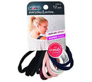 Scunci Everyday & Active Work Out Chill Out Super Stretch Comfy, 12 count Elastics, Black, Plum Pink, Blue, White Scunci