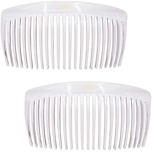 Camila Paris CP2911 French Side Combs Large 2 Pack Curved, Clear Flexible Durable Cellulose Hair Combs, Strong Hold Grip Hair Clips for Women, No Slip Styling Girls Hair Accessories, Made in France Camila