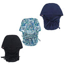 QBA Working Cap with Button Long Hair, 3 PCS, Adjustable Working Hat Sweatband Cotton Ponytail Holder, Tie Back Hats for Women & Men, One Size, 3 Pack: Black + Navy + Blue Plants QBA