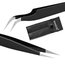 SIVOTE Lash Tweezers for Eyelash Extensions, Hand Calibrated Straight & Curved Tip, Pack of 2, Black SIVOTE