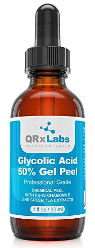 Glycolic Acid 50% Gel Peel with Chamomile and Green Tea Extracts - Professional Grade Chemical Face Peel for Acne Scars, Collagen Boost, Wrinkles, Fine Lines - Alpha Hydroxy Acid - 1 Bottle of 1 fl oz QRxLabs