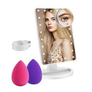 COSMIRROR Lighted Makeup Vanity Mirror with 10X Magnifying Mirror and Makeup Sponge, 21 LED Light Up Mirror with Touch Sensor Dimming, 180°Free Rotation, Dual Power Supply, Portable Cosmetic Mirror COSMIRROR