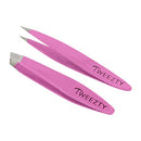 Tweezty Tweezer Set for Travel - Mini Slant Tweezers and Precision Tweezers - Tweezers for Eyebrows and Tweezers for Ingrown Hair - Pink Tweezers Kit with Travel Case TWEEZTY