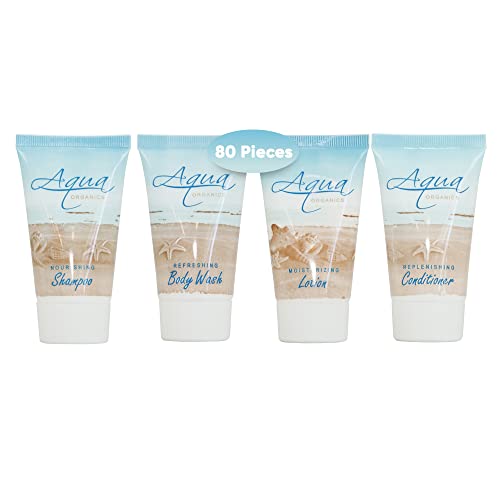 Aqua Organics 1.0 oz. Toiletries Set | 1-Shoppe All-In-Kit Amenities For Hotels, Airbnb & Rentals | Hotel Shampoo & Conditioner, Body Wash, Body Lotion | 80 Piece Travel Set Terra Pure
