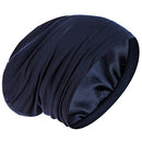 Satin Lined Hair Cover Sleep Cap - Adjustable Stay on No Fading Slouchy Skull Night Sleeping Beanie for Frizzy Natural Curly Hair Protection - Solid Navy GB Selected