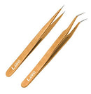 LIVINO Eyelash Extension Tweezers Straight - Set of 2 Stainless Steel Extension Tweezers with Curved Tip - Eyelash Extension Supplies Nipper for Eyelash Extensions Eyelash Tweezers Exclaim Beauty