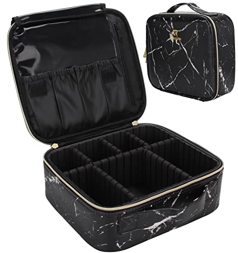 Relavel Travel Makeup Train Case Makeup Cosmetic Case Organizer Portable Artist Storage Bag with Adjustable Dividers for Cosmetics Makeup Brushes Toiletry Jewelry Digital Accessories (Marble, Black) Relavel