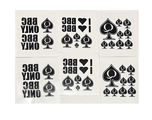 6 Sheet Temporary Tattoo Set QoS, BBC ONLY, I Love BBC 38 Total Tattoos Queen of Spades SpadesCastle