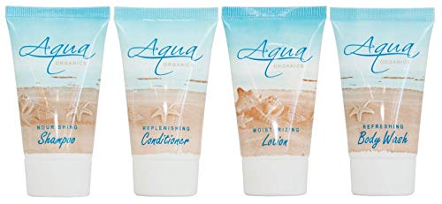Aqua Organics 1.0 oz. Toiletries Set | 1-Shoppe All-In-Kit Amenities For Hotels, Airbnb & Rentals | Hotel Shampoo & Conditioner, Body Wash, Body Lotion | 80 Piece Travel Set Terra Pure