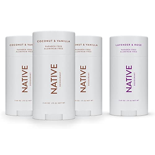 Native Deodorant | Natural Deodorant for Women and Men, Seasonal Scents, Aluminum Free with Baking Soda, Probiotics, Coconut Oil and Shea Butter | Coconut & Vanilla (3) & Lavender & Rose (1) Native