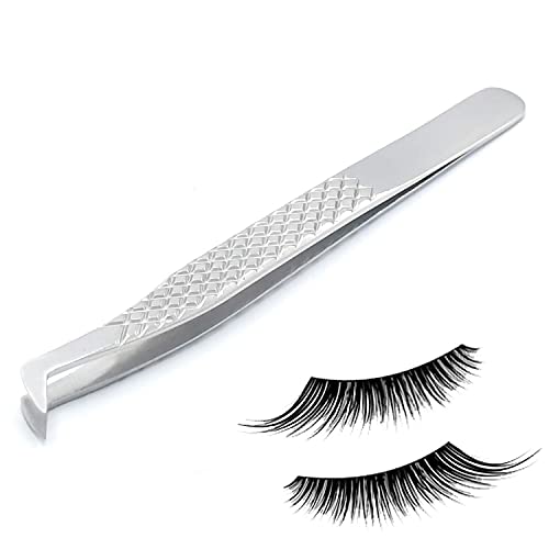 G.S Volume Eyelash Extension Tweezer - Professional Angled Curved Pointed L-Shaped Precision Tweezers for 3D 4D 6D Lashes Extension - Silver Non Slip Handle ELT-013 G.S ONLINE STORE
