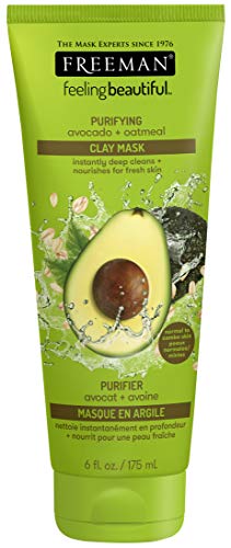 Freeman Purifying Clay Facial Mask, Oil Absorbing and Hydrating Beauty Face Mask with Avocado and Oatmeal, 6 oz FREEMAN