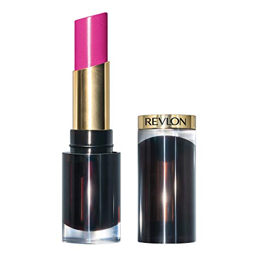 REVLON Super Lustrous Glass Shine Lipstick, Flawless Moisturizing Lip Color with Aloe, Hyaluronic Acid and Rose Quartz, Fuchsia Gleam (022), 0.15 oz REVLON