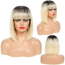 SEMMELY 1B 613 Blonde Short Bob 10 inch Short Bob Human Hair Wigs with Bangs Human Hair Straight Bob Wigs 150% Density Glueless Machine Made Wigs Human Hair Wigs for Women SEMMELY