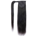 Straight Human Hair Ponytail Clip in Extensions, 100% Unprocessed Brazilian Hair Magic Strap Wrap Around Ponytails, Magic Paste with Comb Clip on Silky Straight (16") ALISFEEL