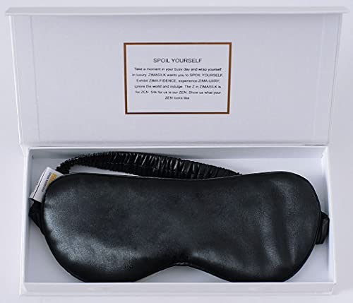 ZIMASILK 100% 22 Momme Pure Mulberry Silk Sleep Mask,Filled with 100% Mulberry Silk,Silk Wrapping Strap- Super Soft & Comfortable Sleep Eye Mask for Sleeping (Black) ZIMASILK