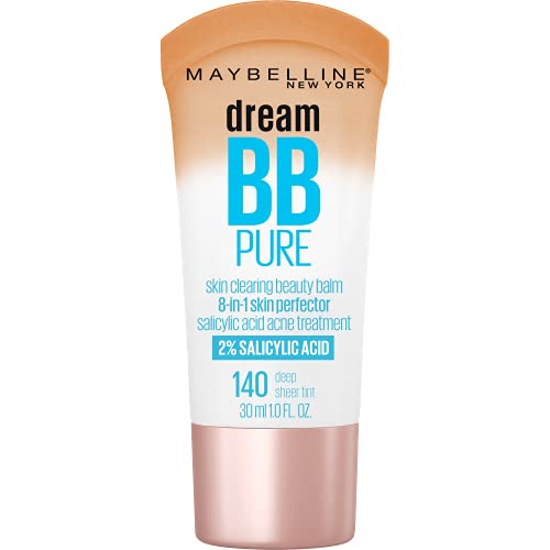 Maybelline Dream Pure Skin Clearing BB Cream, 8-in-1 Skin Perfecting Beauty Balm With 2% Salicylic Acid, Sheer Tint Coverage, Oil-Free, Deep, 1 Fl Oz Maybelline New York