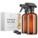 LiBa Amber Glass Spray Bottles 2 Pack, 16 oz Refillable Empty Spray Bottle for Cleaning, Essential Oils, Hair, Plants, Adjustable Nozzle for Squirt and Mist, Bleach/Vinegar/Rubbing Alcohol Safe LiBa