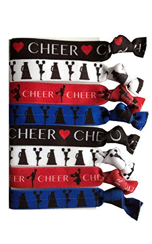 8 Piece Cheerleading Hair Elastic Set - Accessories for Cheerleaders, Cheer Coaches, Stunt Partners, Cheer Teams, Cheer Classmates and Friends, Women, Girls - MADE in the USA Sportigift