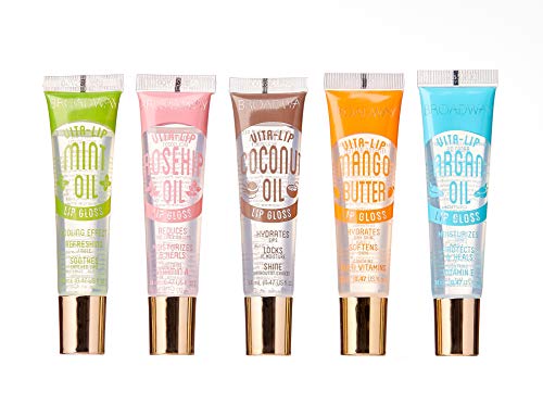 [ 5 PACK ] Broadway Vita-Lip Gloss. Mint Oil & Coconut Oil & Rosehip Oil & Mango Butter & Argan Oil Broadway