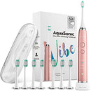 AquaSonic Vibe Series Ultra Whitening Toothbrush – ADA Accepted Electric Toothbrush - 8 Brush Heads & Travel Case - Ultra Sonic Motor & Wireless Charging - 4 Modes w Smart Timer – Satin Rose Gold Aquasonic