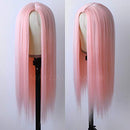 Maycaur Pink Synthetic Hair Wigs with Natural Baby Hair Long Straight Women's Wig Heat Resistant Synthetic No Lace Wigs for Fashion Women Maycaur