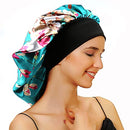 Sent Hair Large Satin Bonnet Sleep Cap for Women Double Layer Silky Hair Bonnet for Braids,Curly,Long Hair- Wide Elastic Band,Green Floral sent hair