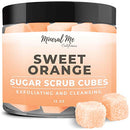 Body Scrub Exfoliator - 12oz SWEET ORANGE Sugar scrub cubes w/Mango Butter & Shea butter- Ultra Hydrating & Moisturizing - All Natural & Organic for all body exfoliation- For hands, arms legs, elbow & foot Mineral Me California
