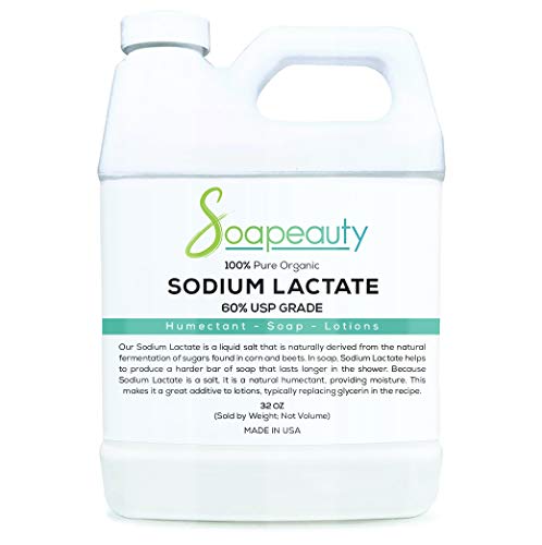 SODIUM LACTATE for Soap Making & Lotions | Organic 60% USP Pure Natural Preservative | Harder Bar of Soap, Bigger Yield, Faster Cure Time, Provides Moisture | Sizes 2 OZ to 1 GALLON | 32 OZ Soapeauty
