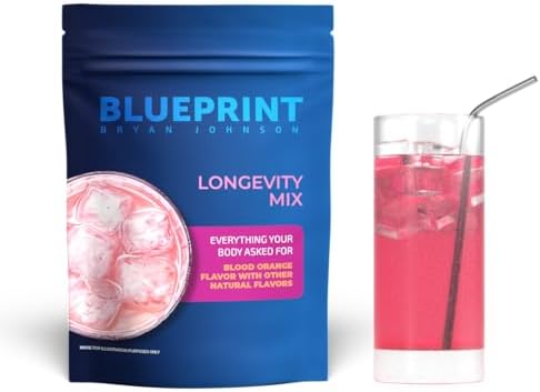 Blueprint Bryan Johnson Longevity Mix - Muscle Builder & Recovery Supplement - Promotes Focus and Balanced Mood - Magnesium, Creatine, L-Theanine, Glutathione & Vitamin C- 30 Servings, Blood Orange Infinity Warehouse