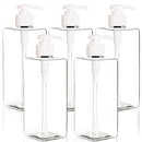 Youngever 5 Pack 16 Ounce Plastic Pump Bottles, Refillable Square Plastic Pump Bottles for Dispensing Lotions, Shampoos and More (Clear) Youngever