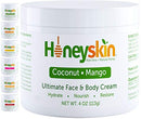 Manuka Honey Cream Face Moisturizer and Body Lotion - Eczema Honey Organic Moisturizing Cream - Dry Itchy Sensitive Skin - Face Lotion for Redness Eczema and Rosacea - Coconut Mango Scent (4oz) Honeyskin