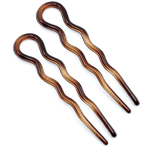 Camila Paris AD823/2 French Twist Stick Clip Pins, 2 Large Wavy Hair Pins for Girls Spiral Updo, Fashion Flexible Durable and Styling Hair Accessories for Women, Made in France with Cellulose Camila