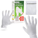 White Gloves Moisturizing Overnight Bedtime Cotton | White Inspection Premium Cloth Quality | Eczema Dry Sensitive Irritated Skin Spa Therapy Secure Wristband (100% Cotton, 12 Pack) Gaxcoo