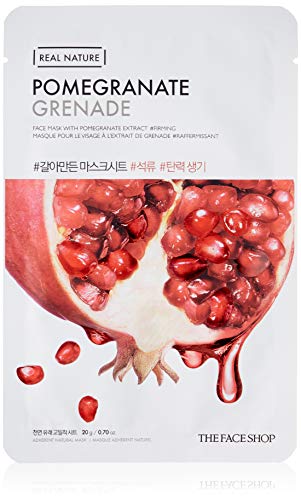 The Face Shop Real Nature Face Mask | Improves Skin Resilience & Moisturizing, Great for Customers Who Often Flushes | K Beauty Facial Skincare for Oily & Dry Skin | Pomegranate THEFACESHOP