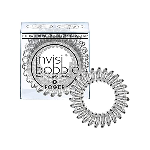 invisibobble Power Traceless Spiral Hair Ties - Pack of 3 Crystal Clear - Strong Elastic Grip Coil Hair Accessories for Active Women - No Kink, Non Soaking - Gentle for Girls Teens and Thick Hair invisibobble