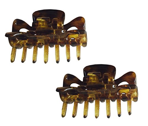 Parcelona French Classic Savana Shaded Light Tortoise Shell 1 1/2 Inch Set of 2 Cellulose Hair Claw Clips Jaw Covered Spring Durable Styling Hair Accessories Women Strong Hold No Slip, Made in France Parcelona