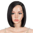 DÉBUT Lace Front Wigs for Black Women Bob Wigs for White Women Synthetic Hair 9.5" 120g Natural Straight Swiss Lace Heat Resistant Fibers Half Hand Tied (Simulated Scalp 9.5", 1B) DÉBUT