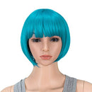 SWACC 10 Inch Short Straight Bob Wig with Bangs Synthetic Colorful Cosplay Daily Party Flapper Wig for Women and Kids with Wig Cap (Teal Blue) SWACC