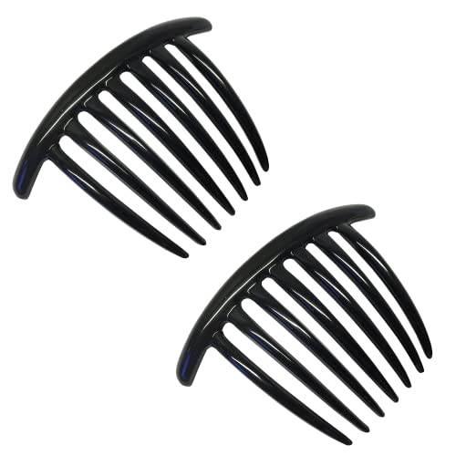 Parcelona French Twist 7 Teeth Large Black Set of 2 Celluloid Flexible Durable French Side Hair Comb Large 4'' No Slip Styling Paris Hair Accessories for Women and Girls, Made in France (Black) Parcelona