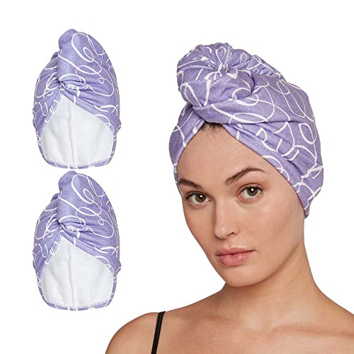 Turbie Twist Microfiber Hair Towel Wrap for Women and Men | 2 Pack | Bathroom Essential Accessories | Quick Dry Hair Turban for Drying Curly, Long & Thick Hair (Purple Signature) Turbie Twist