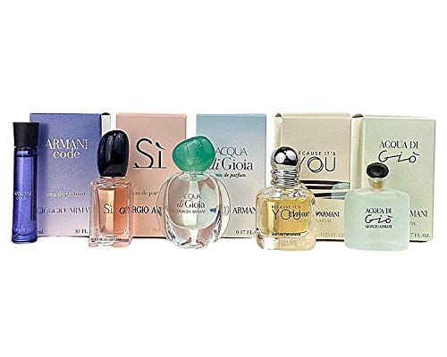 GIORGIO ARMANI Acqua Di Gio 5 Pc. Gift Set for Women Si Edp 0.24oz + Because It's You Edp 0.24oz + Acqua Di Gio Edp 0.17oz + Acqua Di Gioia Edp 0.17oz + Armani Code Edt 0.1oz, 0.24 Fl Oz GIORGIO ARMANI