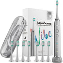 AquaSonic Vibe Series Ultra Whitening Toothbrush – ADA Accepted Electric Toothbrush - 8 Brush Heads & Travel Case - Ultra Sonic Motor & Wireless Charging - 4 Modes w Smart Timer – Charcoal Metallic Aquasonic