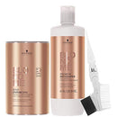 Schwarzkopf BlondMe Premium Lightener 9+ Bond Enforcing Dust Free Powder 450 grams, Schwarzkopf BlondMe 6% / 20 Volume Premium Developer 1 Liter, M Hair Designs Tint Brush/Comb (Bundle - 3 items) M Hair Designs