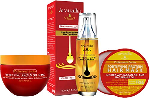 Hydrating Argan Oil Hair Mask , Protein Hair Mask , and Premium Argan Oil Hair Treatment Bundle - The Ultimate Hydration and Hair Repair Products for Damaged Hair or Dry Hair by Arvazallia Arvazallia