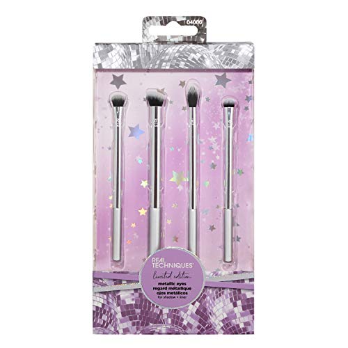Real Techniques Eye Makeup Brush Set, Metallic Eye Gift Set, 4 Brushes Real Techniques